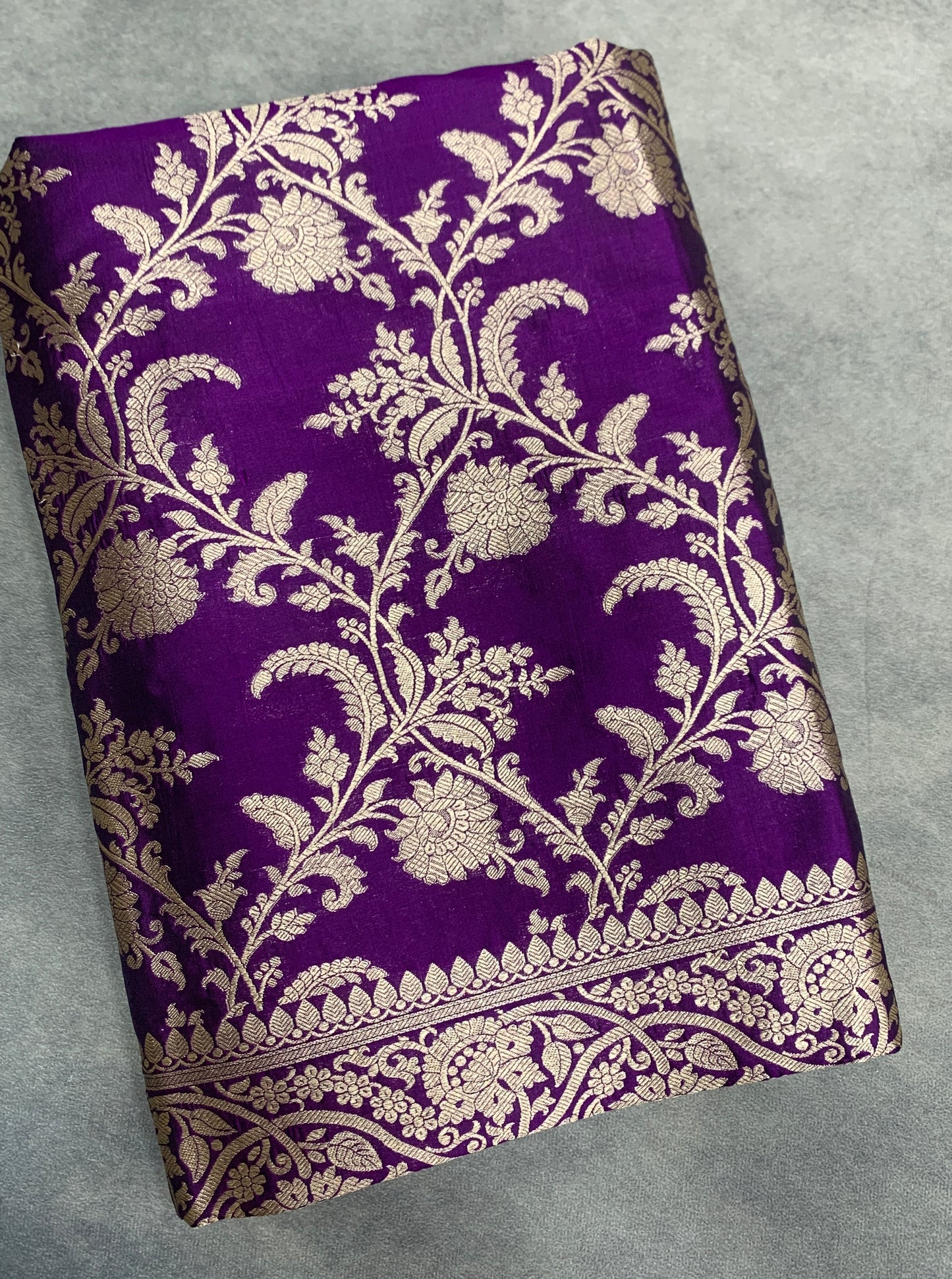Pure Banaras Silk Saree Purple Colour with Self Colour Banarasi border