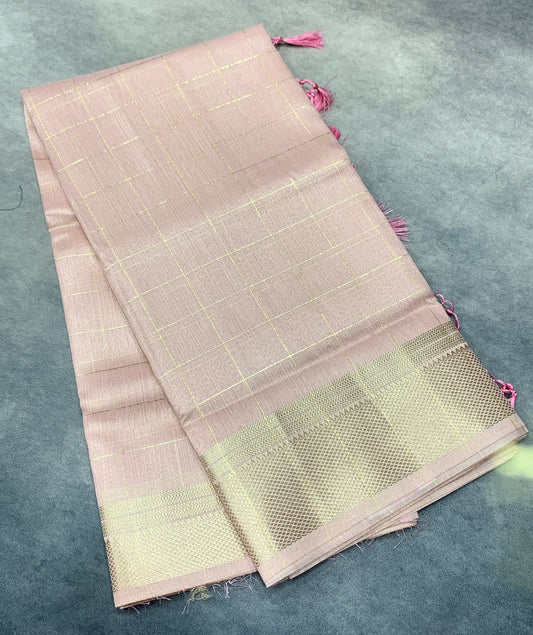 Banaras Katan Saree Light Baby Pink Colour with Katan Work Border