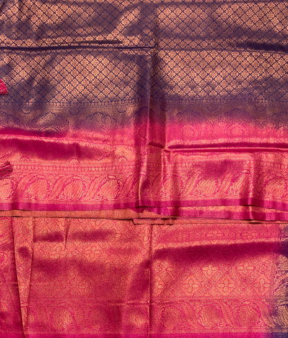 Soft Silk Saree Navy Blue Colour with Pink Colour Pallu