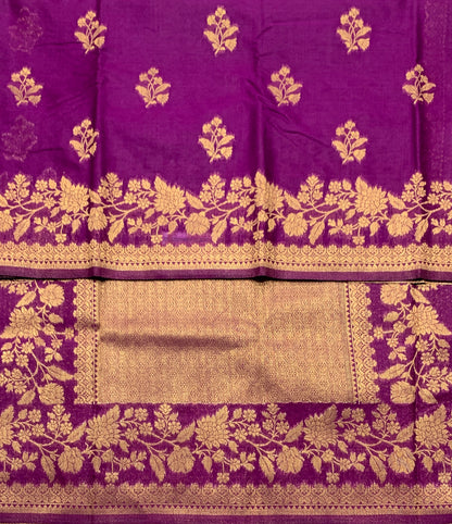 Kora Silk Saree Magenta Colour with Flower Design Border