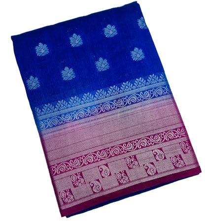 Tussar Saree Colour Ink Blue Colour with Pink Border