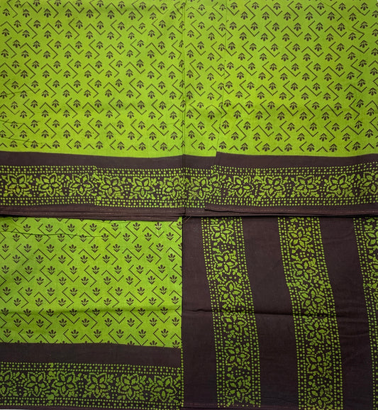 Chettinad Sungudi Cotton Olive Green Colour with Printed Saree