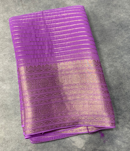 Georgette Saree Lavender Colour with Sliver Floral Design Border