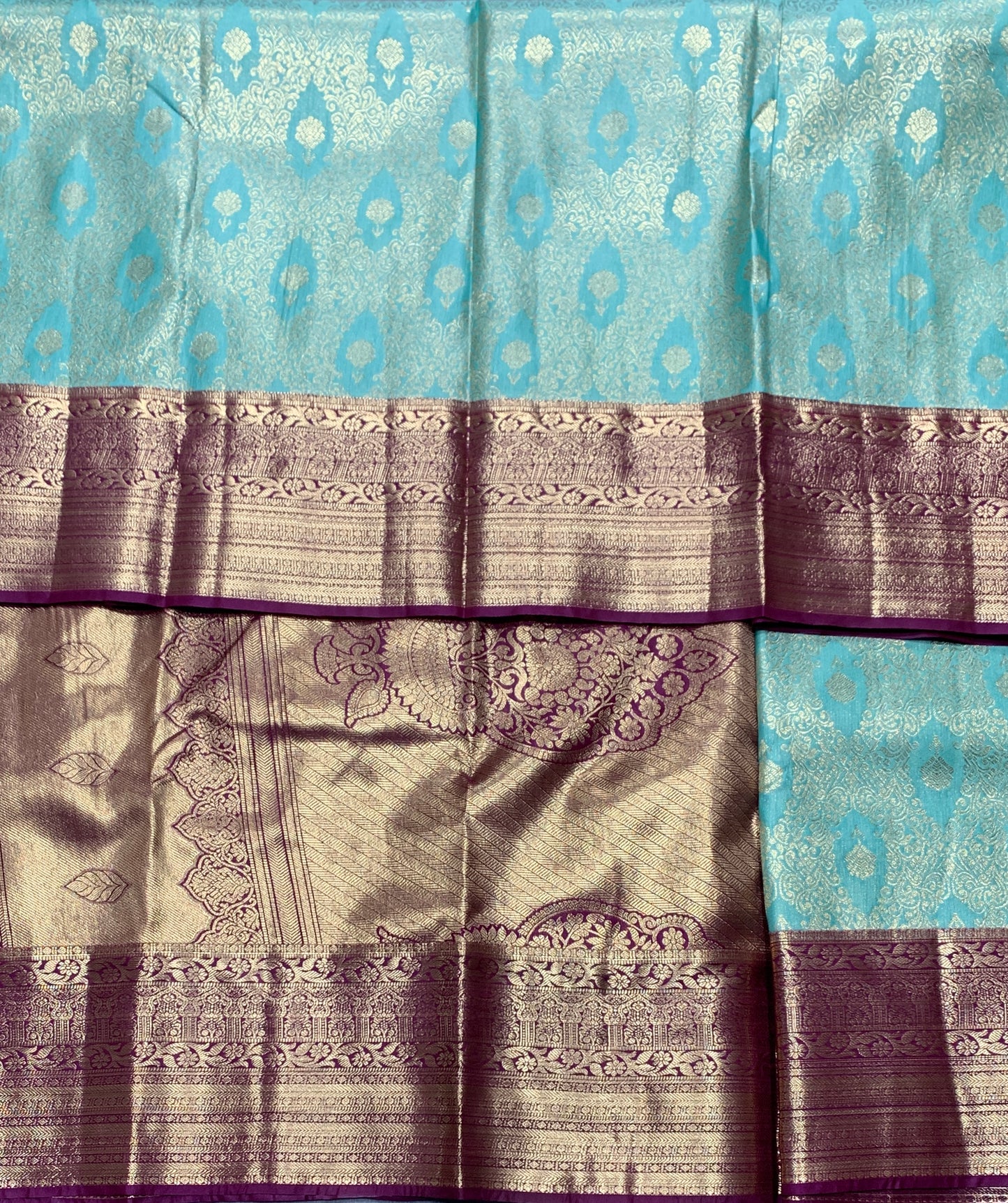 Fancy Tissue Saree Aqua Green Colour with Maroon Colour Border