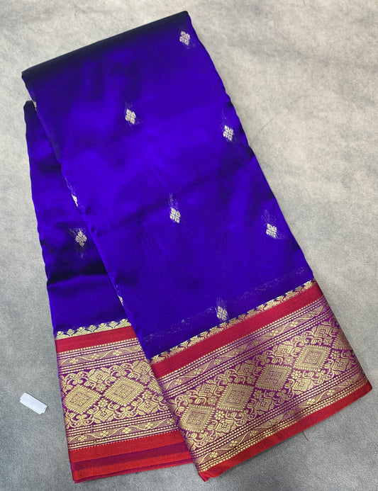 Blue Colour Saree with Golden and Red Border