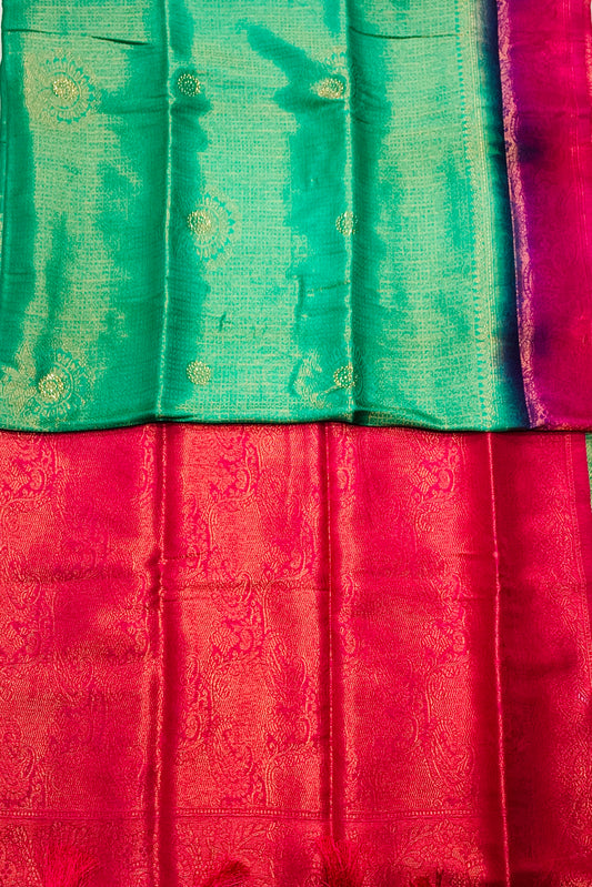 Sapphire shade kuberra pattu with Pink Pallu