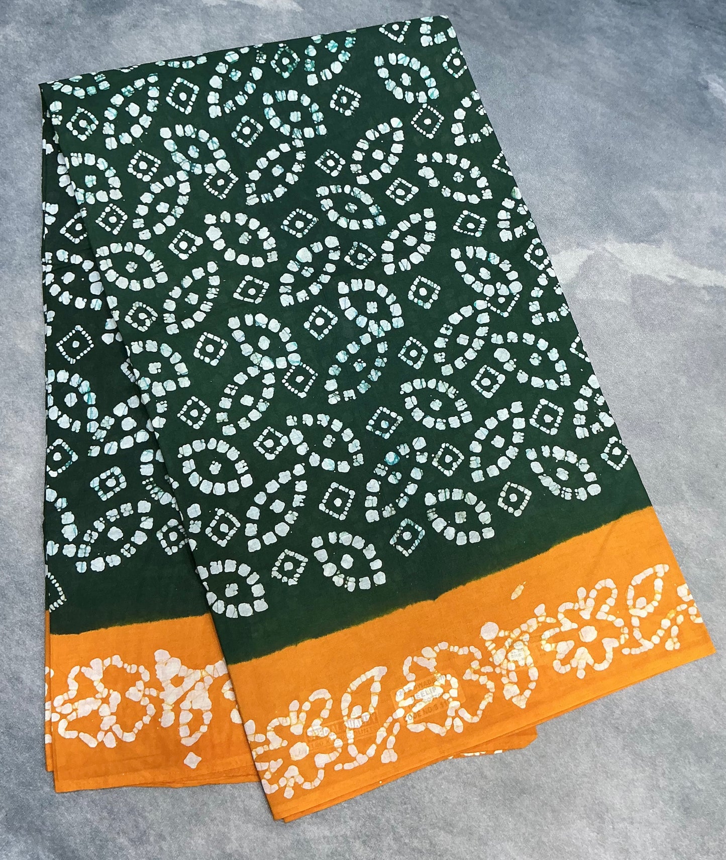 Chettinad Sungudi Cotton Green Colour with Yellow Colour Border
