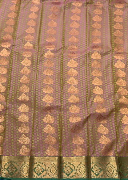 Vegan Silk Saree Dual Colour Shade Saree with Copper and Light Green Border