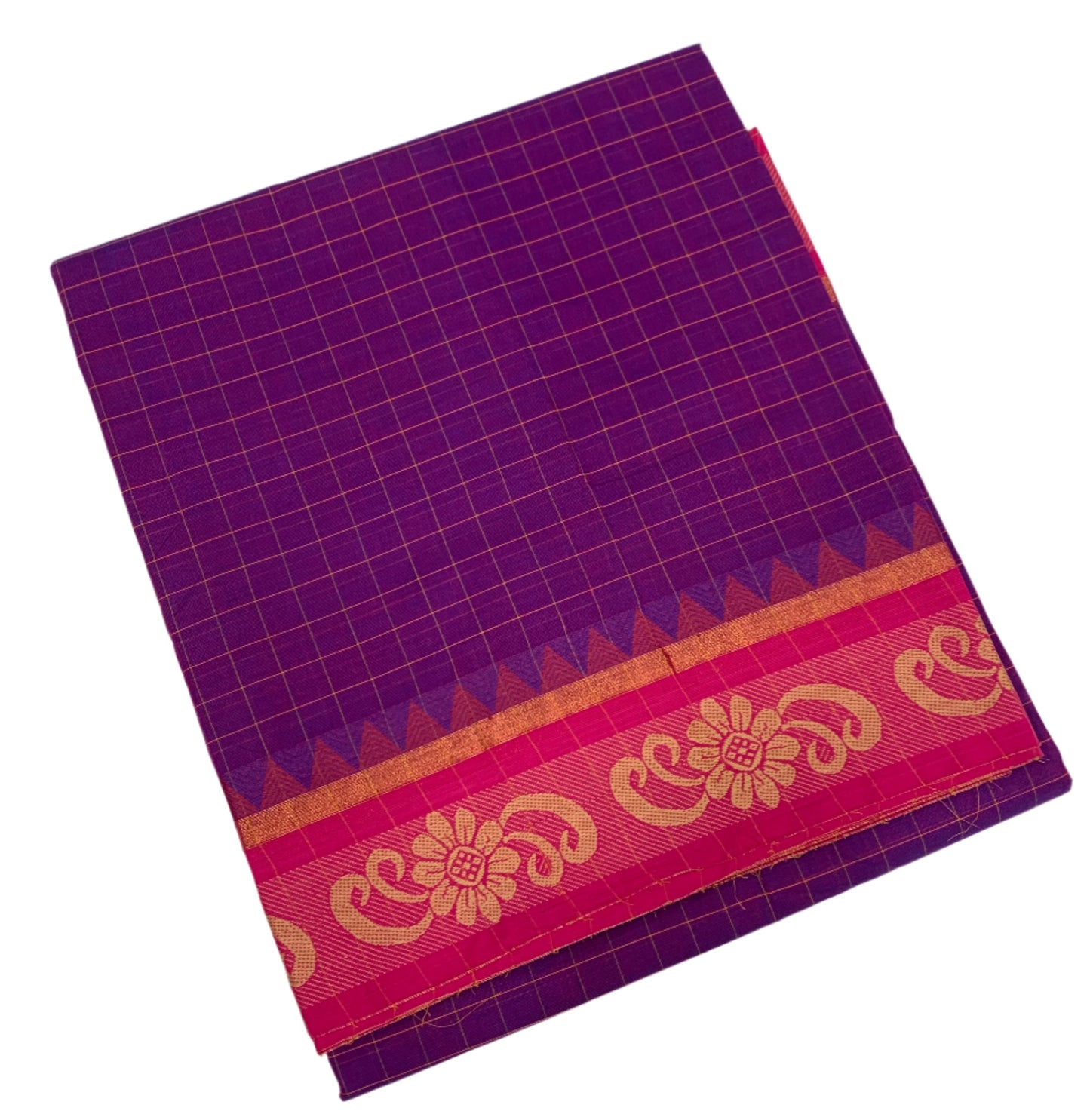 Chettinad Cotton Saree Purple Shade with Pink and Flower Design Border