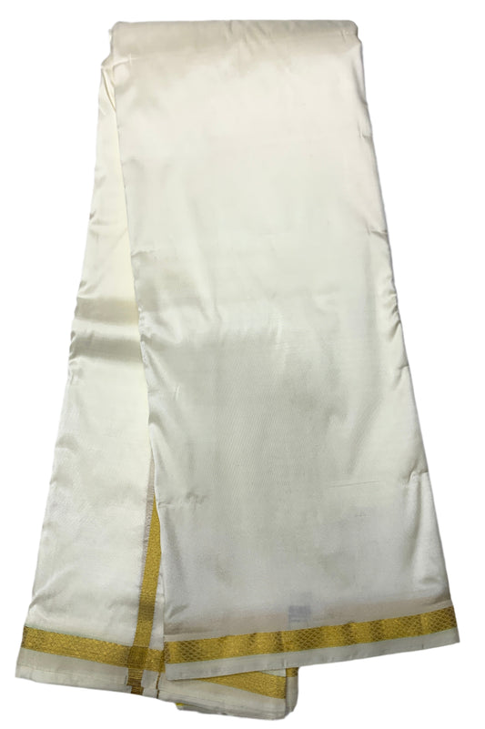 Semi Silk 9x5 Dhoti Cream colour Small Border