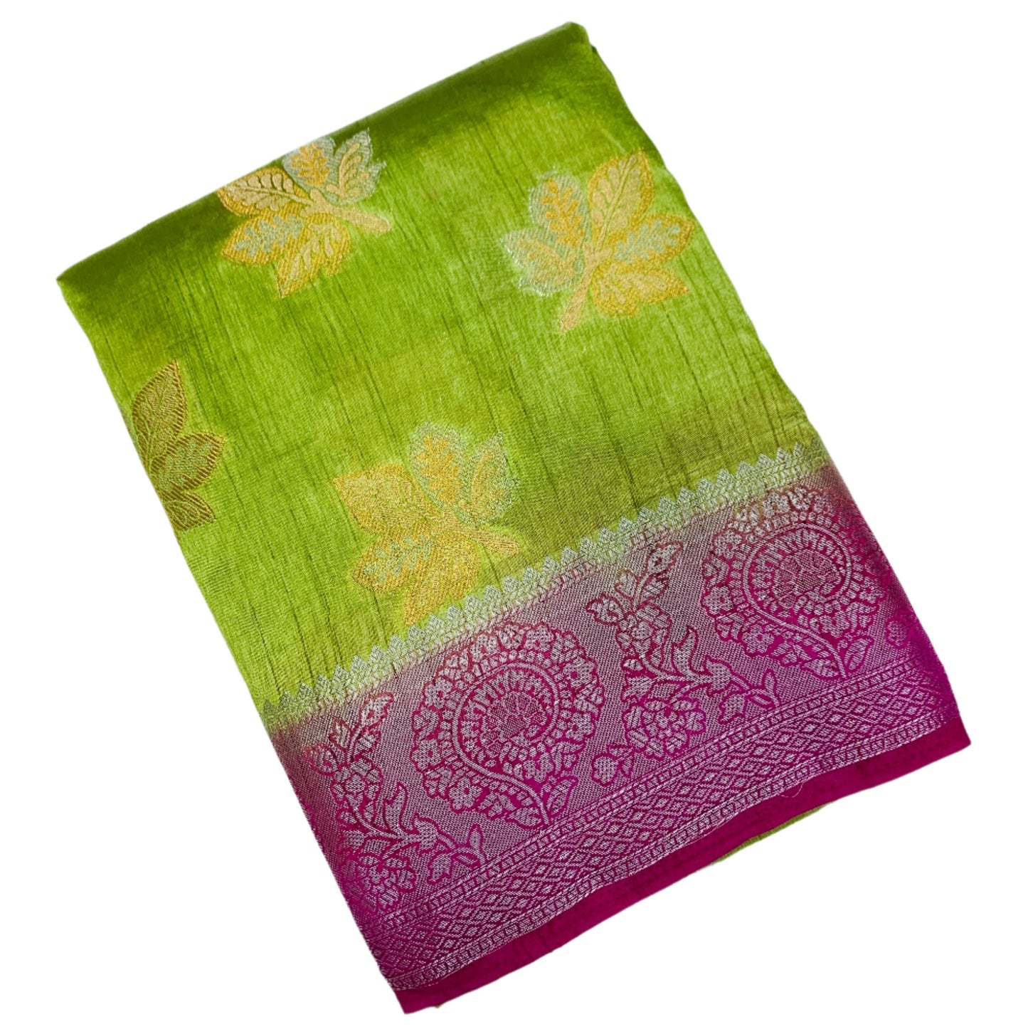 Tussar Saree Olive Green Colour with Pink Border