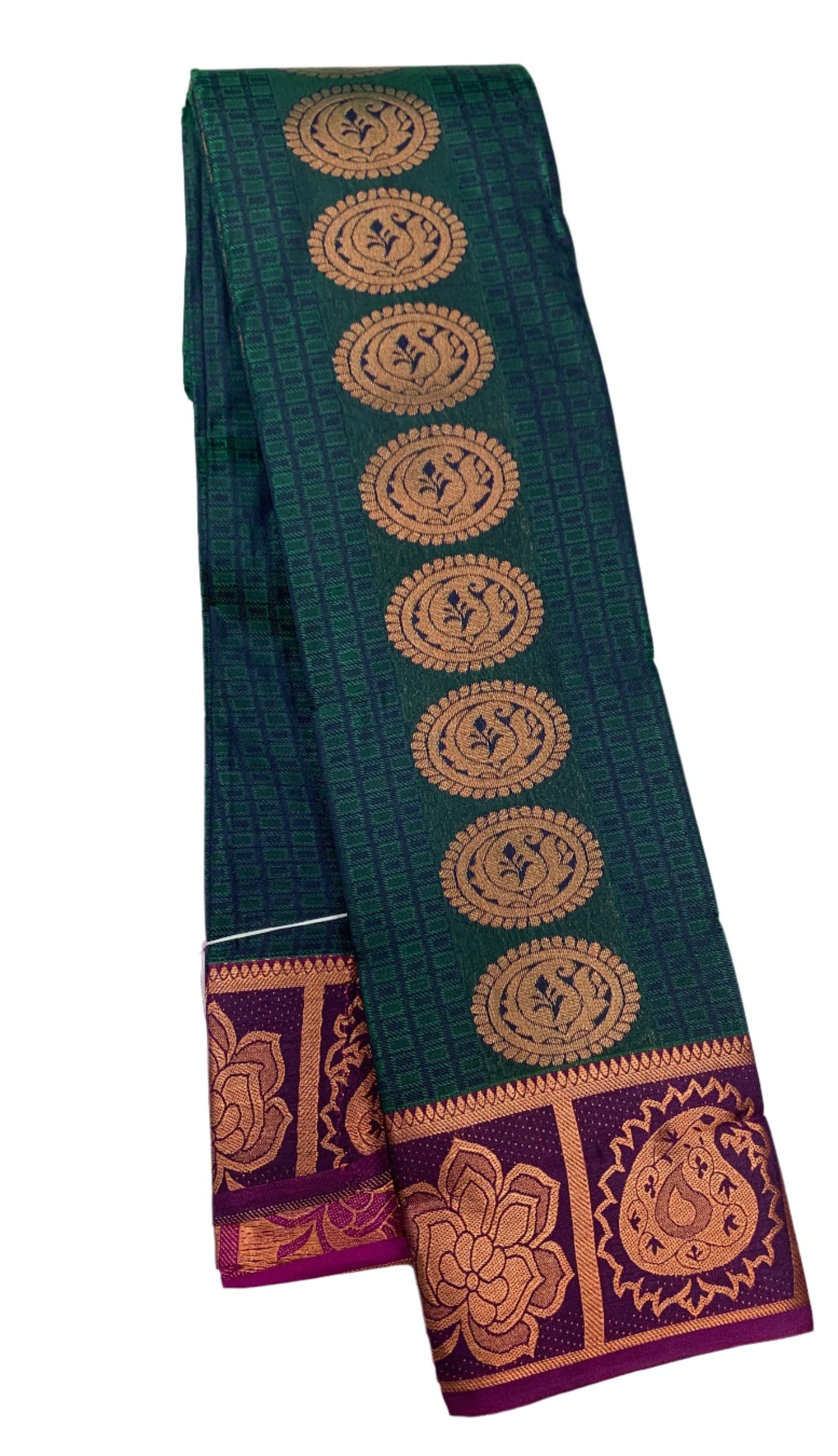 Vegan Silk Saree Green Colour with Purple Border