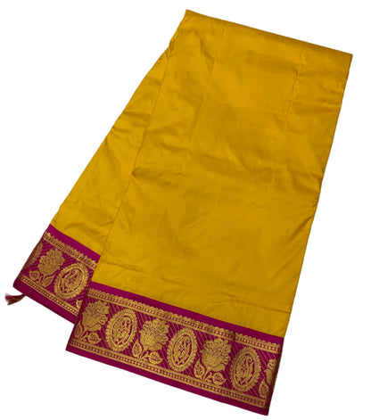 9 yards Pure Kanchipuram Silk Saree Mango Yellow Colour with Pink Border