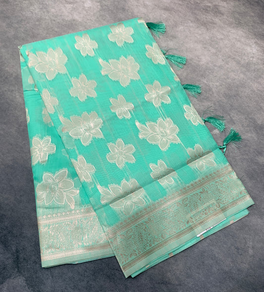 Banaras Katan Saree Sapphire Colour with Katan Work Border
