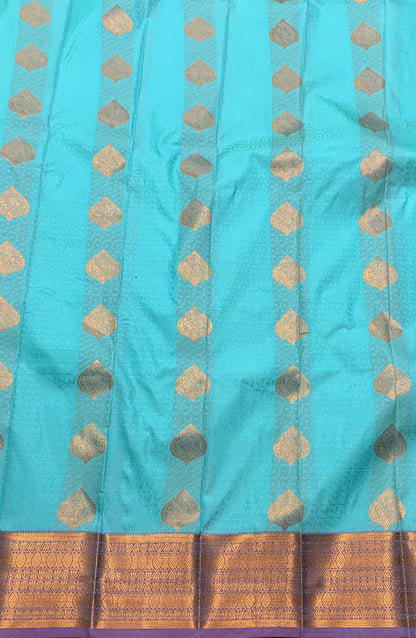 Vegan Silk Saree Sapphire Colour Saree with Copper Border
