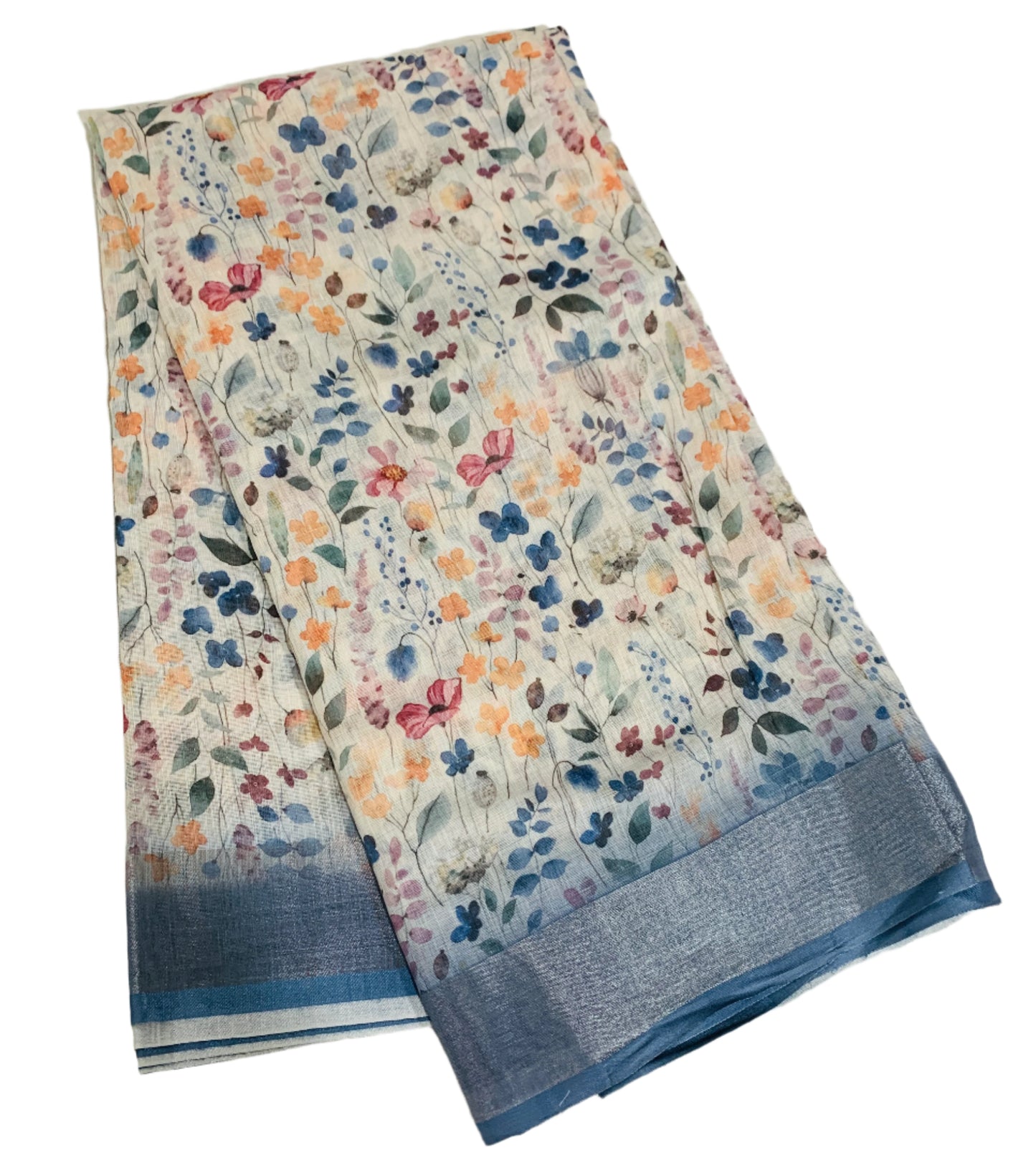 Jute Cotton Saree Ice Blue Colour with Thread Border