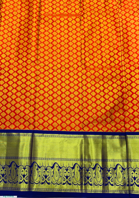 Red shade Vegan Silk Kids Pattu Pavadai with Contrast border for age above 10 years