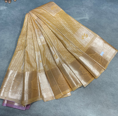 Soft Silk Casual Saree Antique Gold with Sliver Zari Border