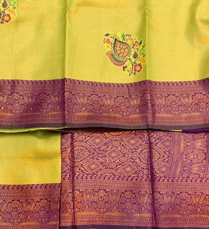 Fancy Tissue Saree Lime Green Colour with Magenta Border