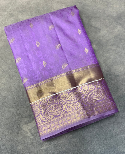 Pure Kanchipuram Silk Saree Lavender Colour with Self Colour Gold Zari Border