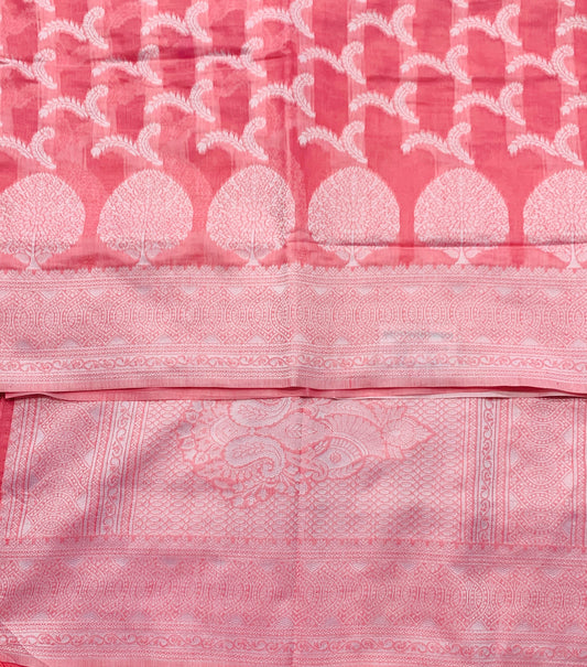 Banaras Katan Saree Tomato Colour with Katan Work Border