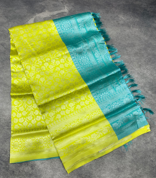 Art Silk Saree Apple Green Colour with Self Border