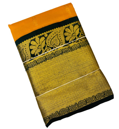 Pure Kanchipuram Silk Mustard Colour with Green Border