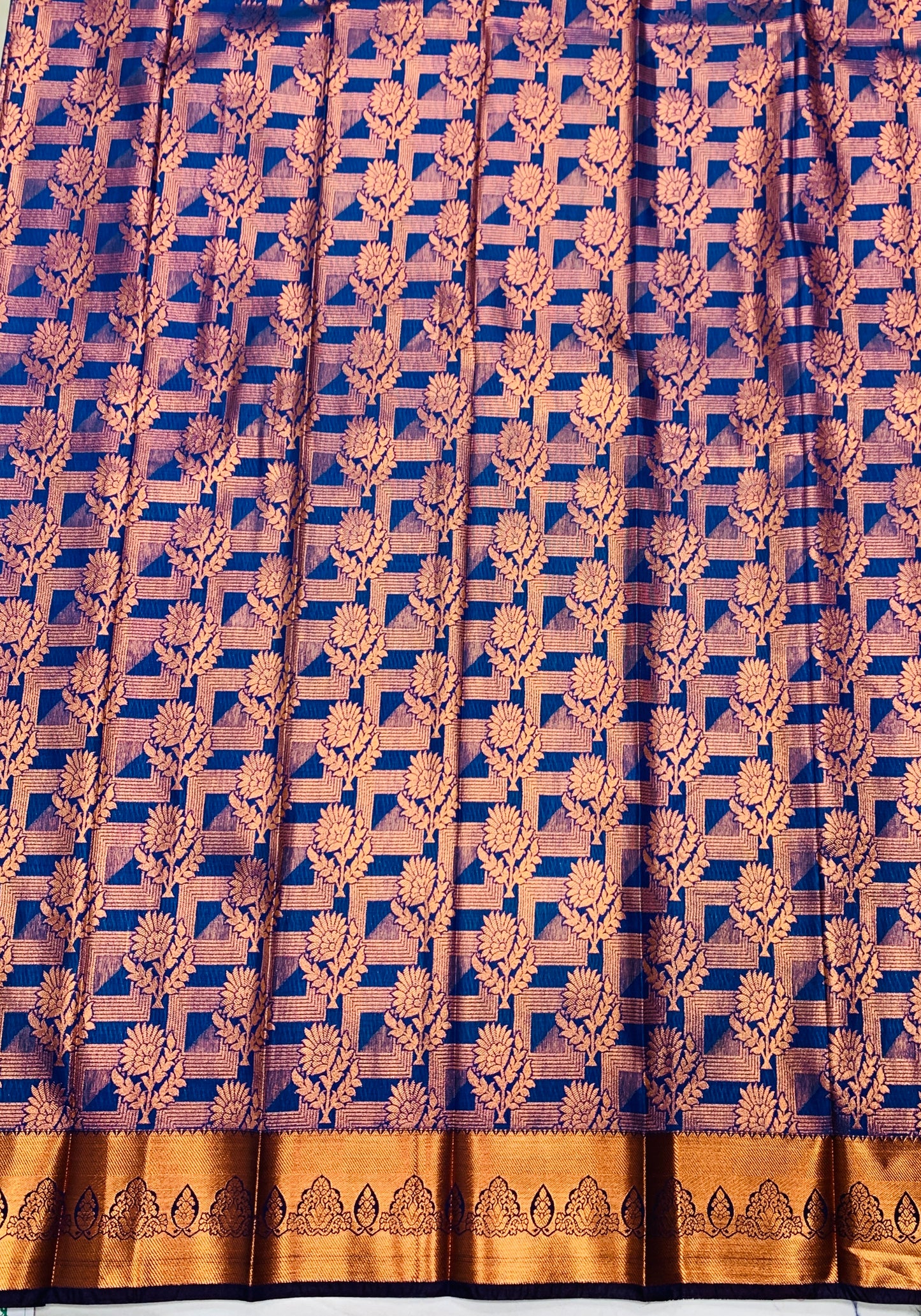 Vegan Silk Saree Blue shade with Copper Border