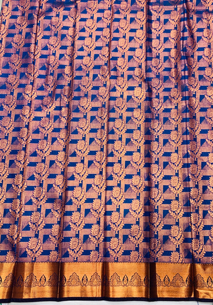 Vegan Silk Saree Blue shade with Copper Border