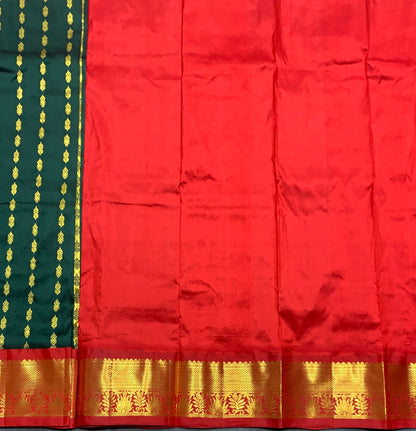 Green Shade Pure Kanchipuram Kids Pattu Pavadai with Contrast Border for age 2 to 5