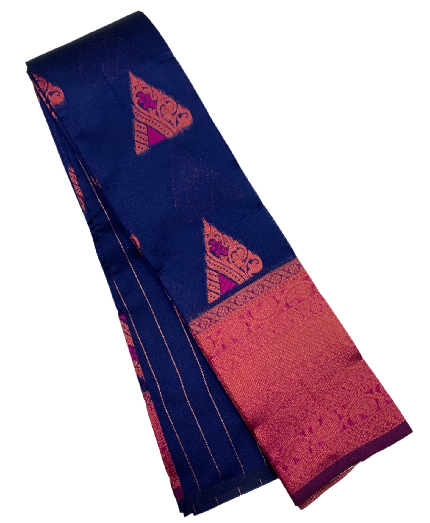 Art Silk Saree Navy Blue Colour with Pink Border