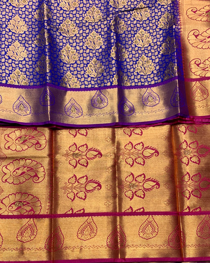 Vegan Silk Saree Violet Colour with Copper and Magenta Border