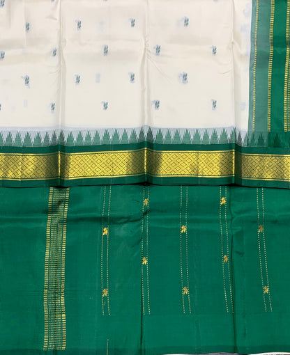 Pure Kanchipuram Silk Saree White Colour with Green Border