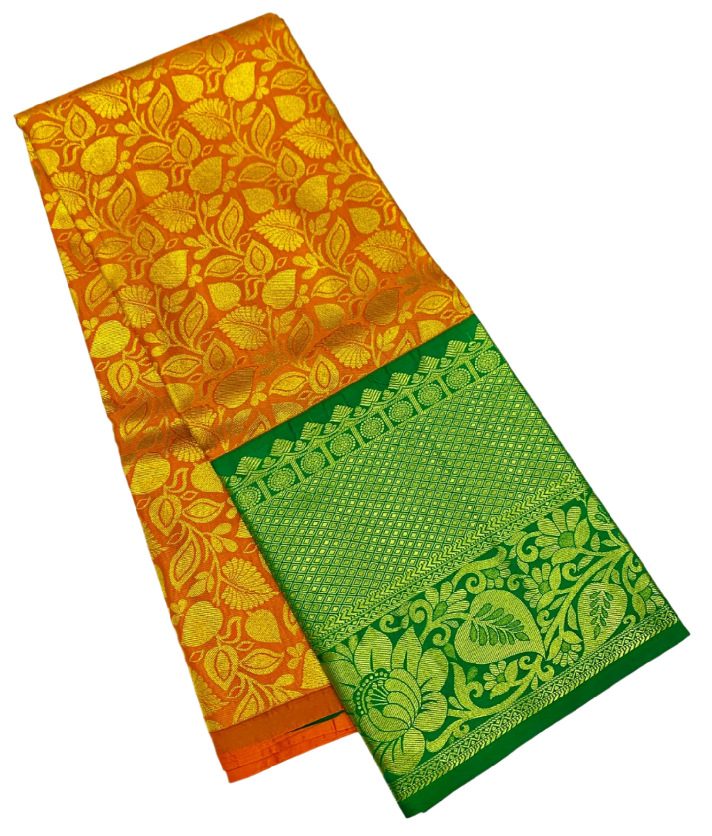 Orange shade Vegan Silk Kids Pattu Pavadai with Contrast border for age above 10 years