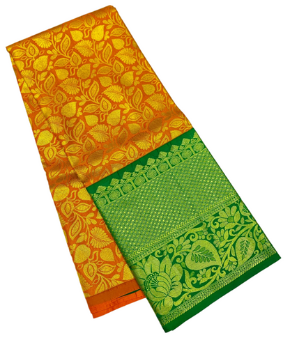 Orange shade Vegan Silk Kids Pattu Pavadai with Contrast border for age above 10 years