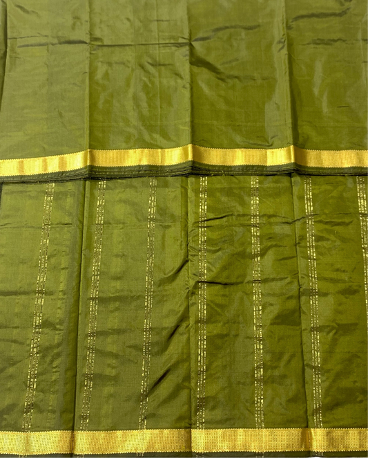 Arani Silk Saree Olive Green Colour with Golden Border