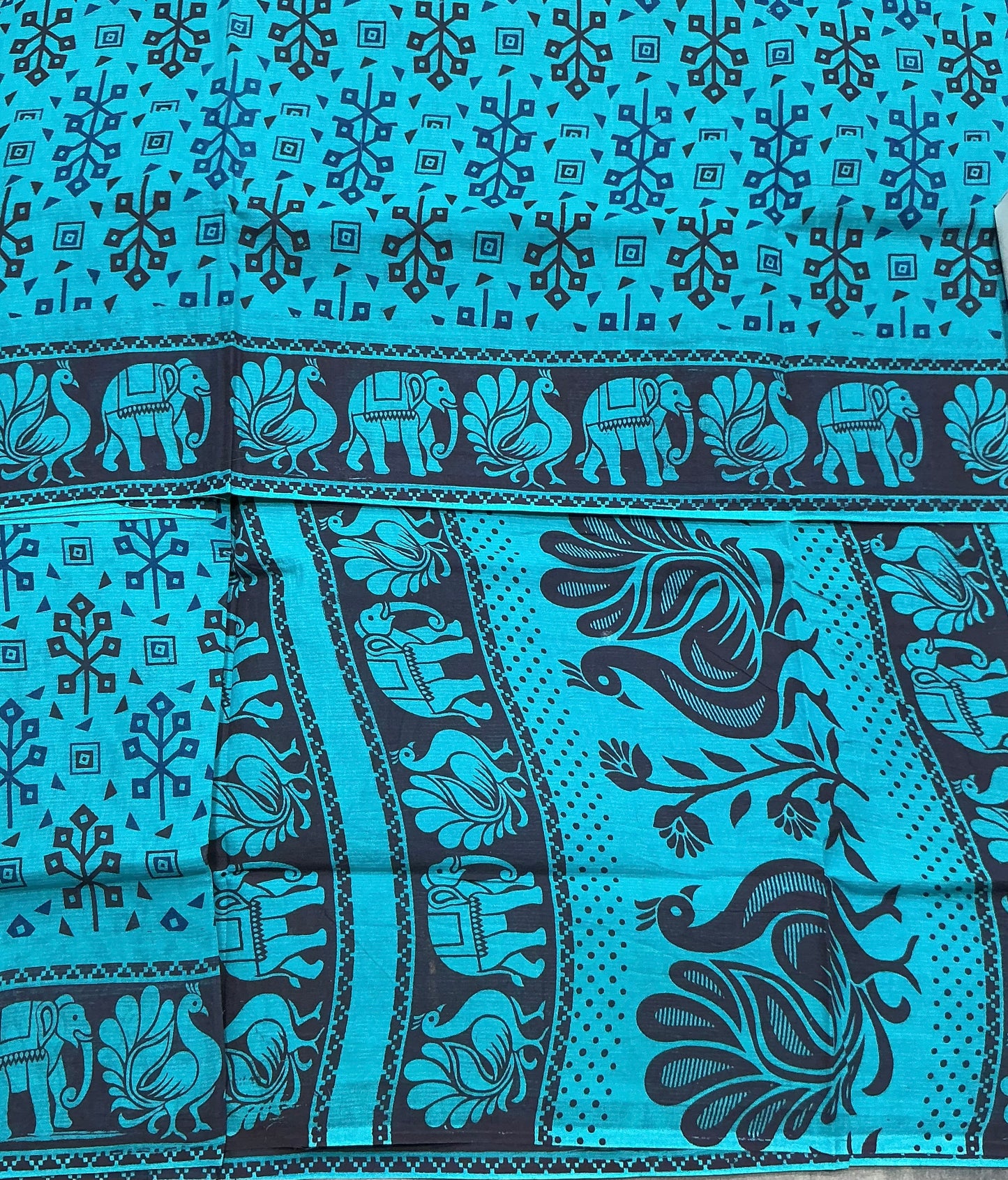 Chettinad Sungudi Cotton Sky Blue Colour with Navy Blue Colour Border