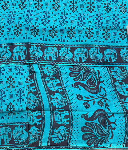 Chettinad Sungudi Cotton Sky Blue Colour with Navy Blue Colour Border