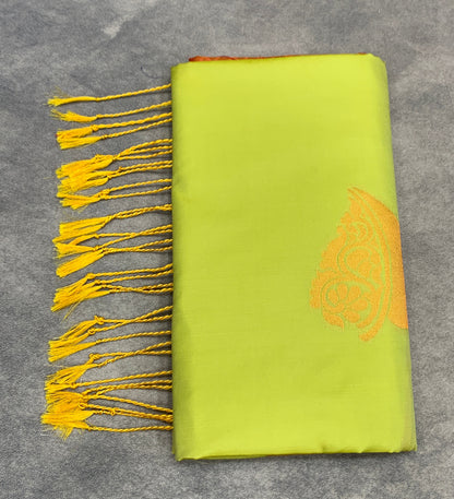 Art Silk Saree Lime Green Colour with Borderless