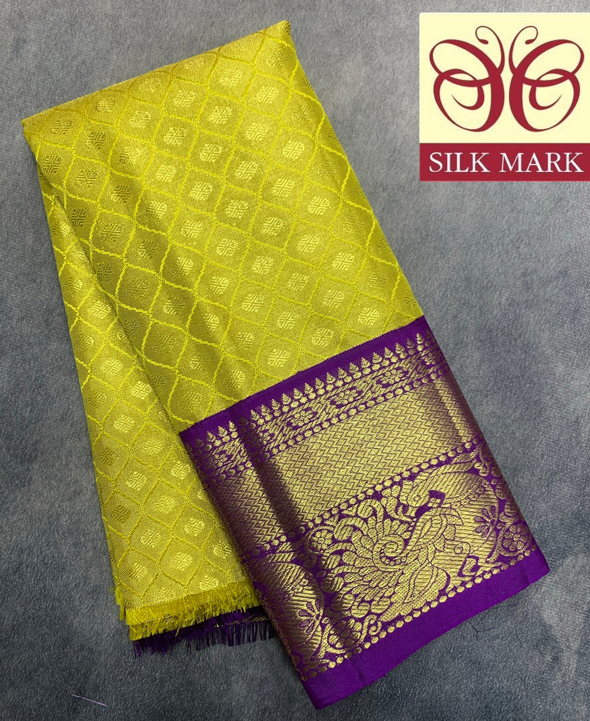 Yellow Shade Pure Kanchipuram Kids Pattu Pavadai with Contrast Border for Newborn to 2 Years