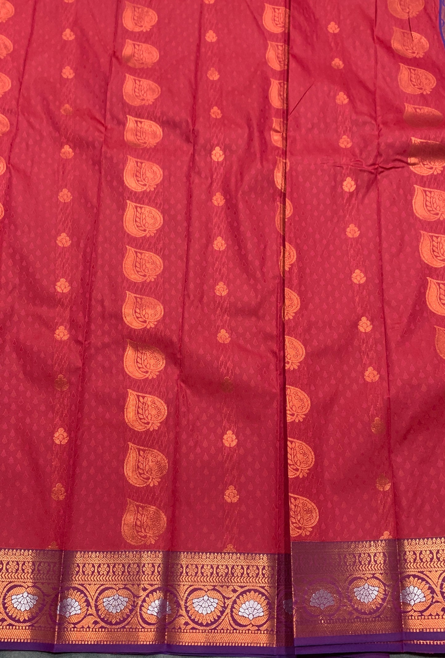 Vegan Silk Saree Red Colour Saree with Copper Border