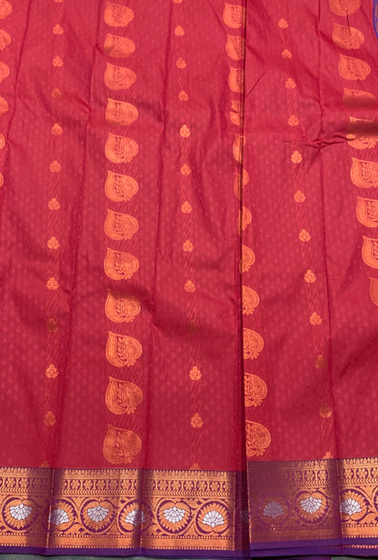 Vegan Silk Saree Red Colour Saree with Copper Border