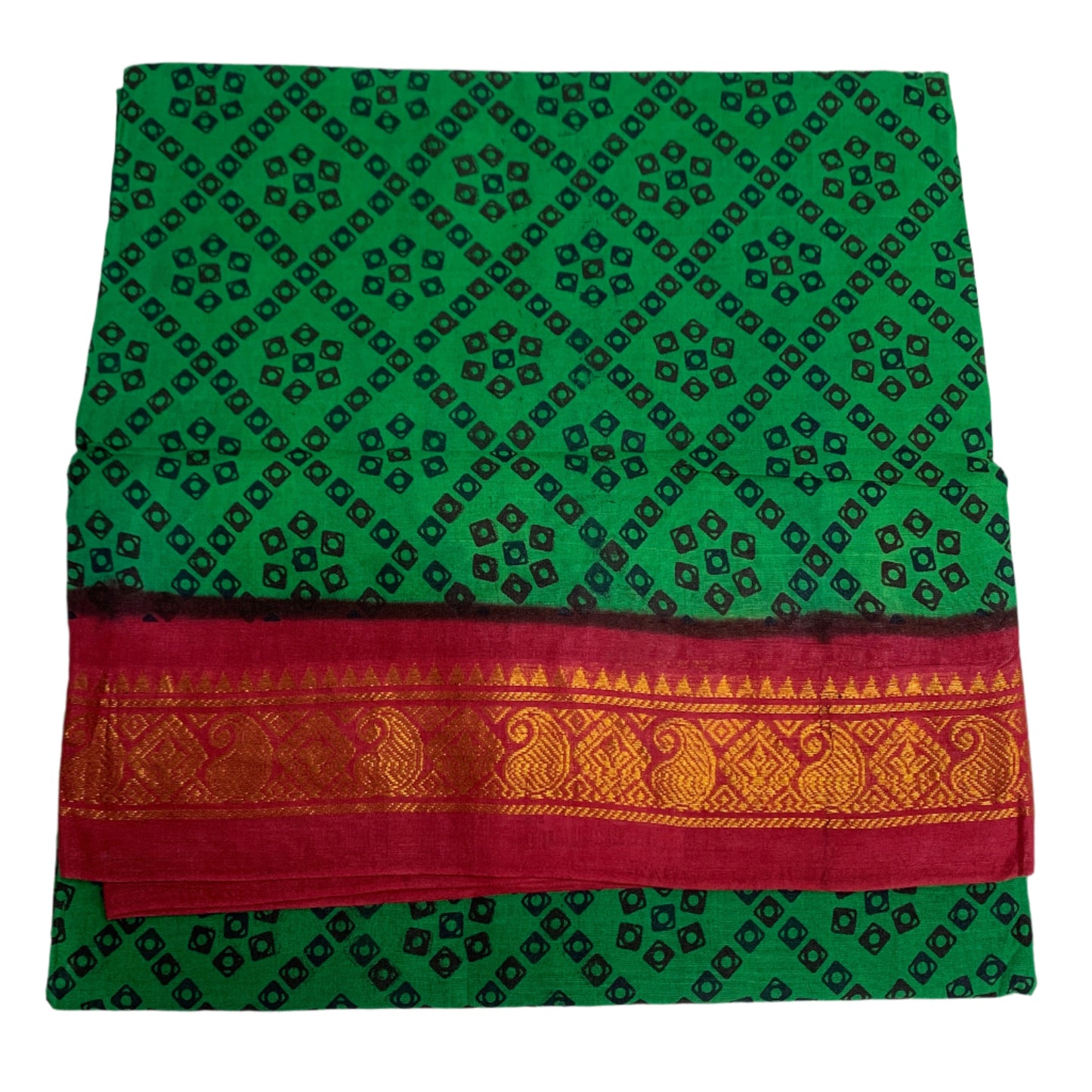 Chettinad Sungudi Cotton Light Green Colour with Red Colour Border