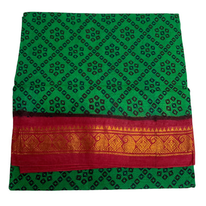 Chettinad Sungudi Cotton Light Green Colour with Red Colour Border