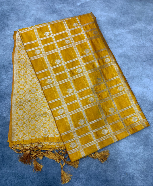 Soft Silk Casual Saree Mustard Colour with Sliver Colour Floral Design Border
