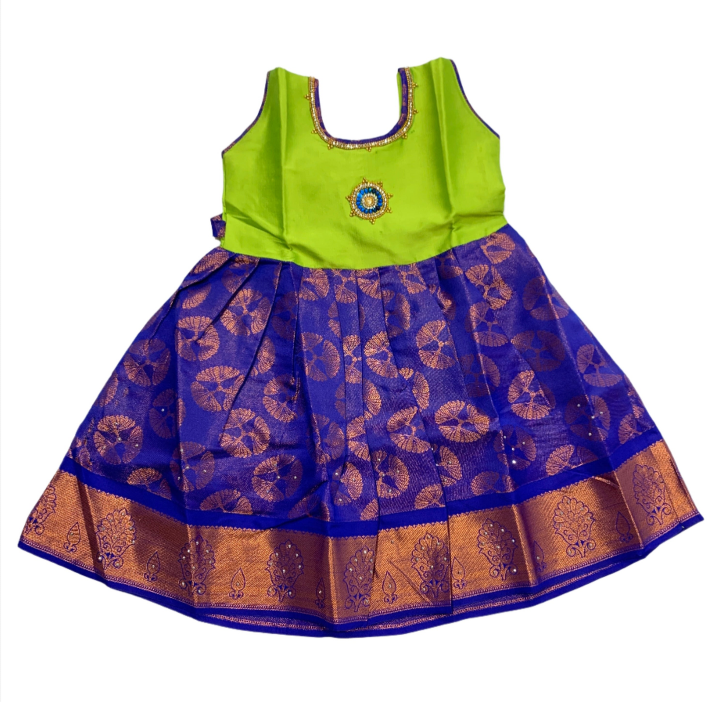 One Piece Ethnic Lehanga-Apple Green & Blue -1 Year Baby