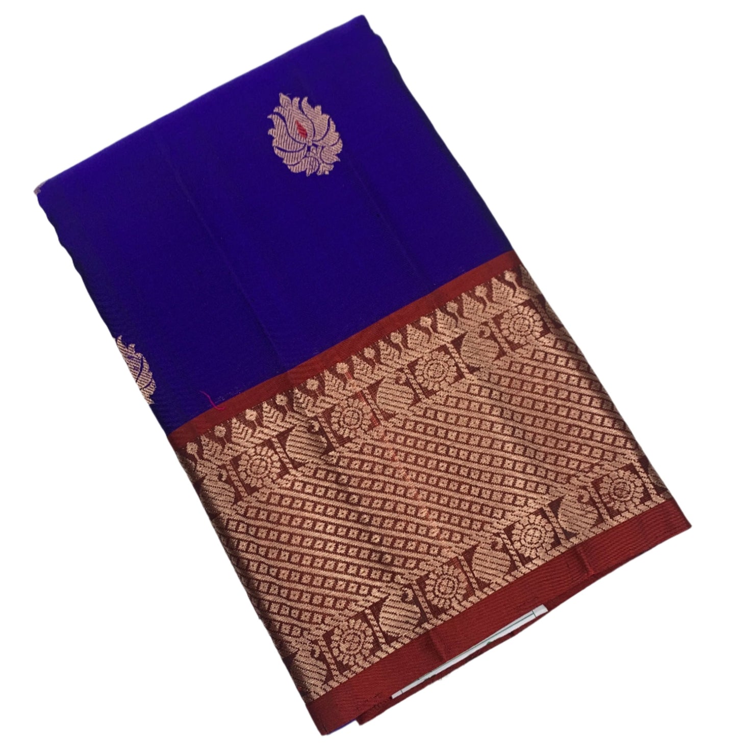 Pure Kanchipuram Silk Saree Blue Colour with Brown Border