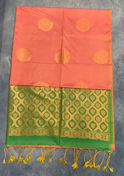 Art Silk Saree Gold Orange Colour with Borderless