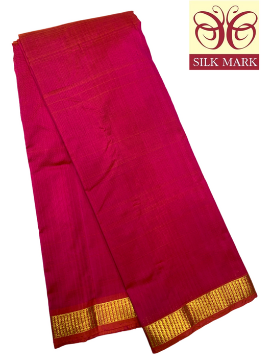 Pure Kanchipuram Silk Pink Colour with Golden Zari Border