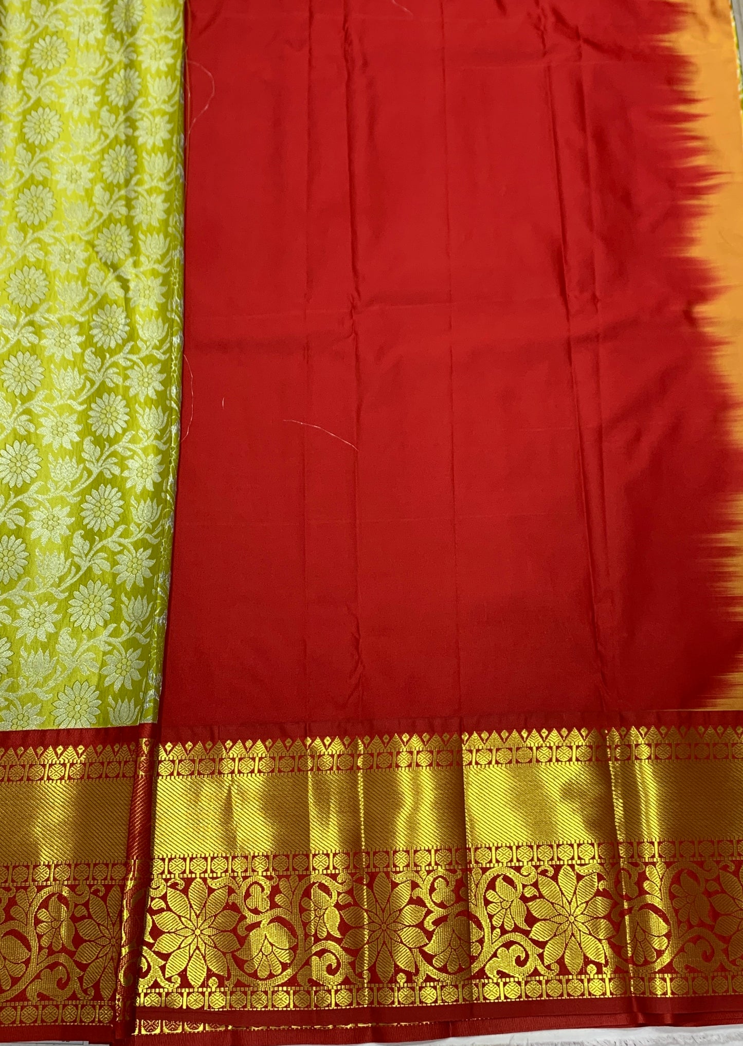 Light Lime Green shade Vegan Silk Kids Pattu Pavadai with Contrast border for age above 10 years